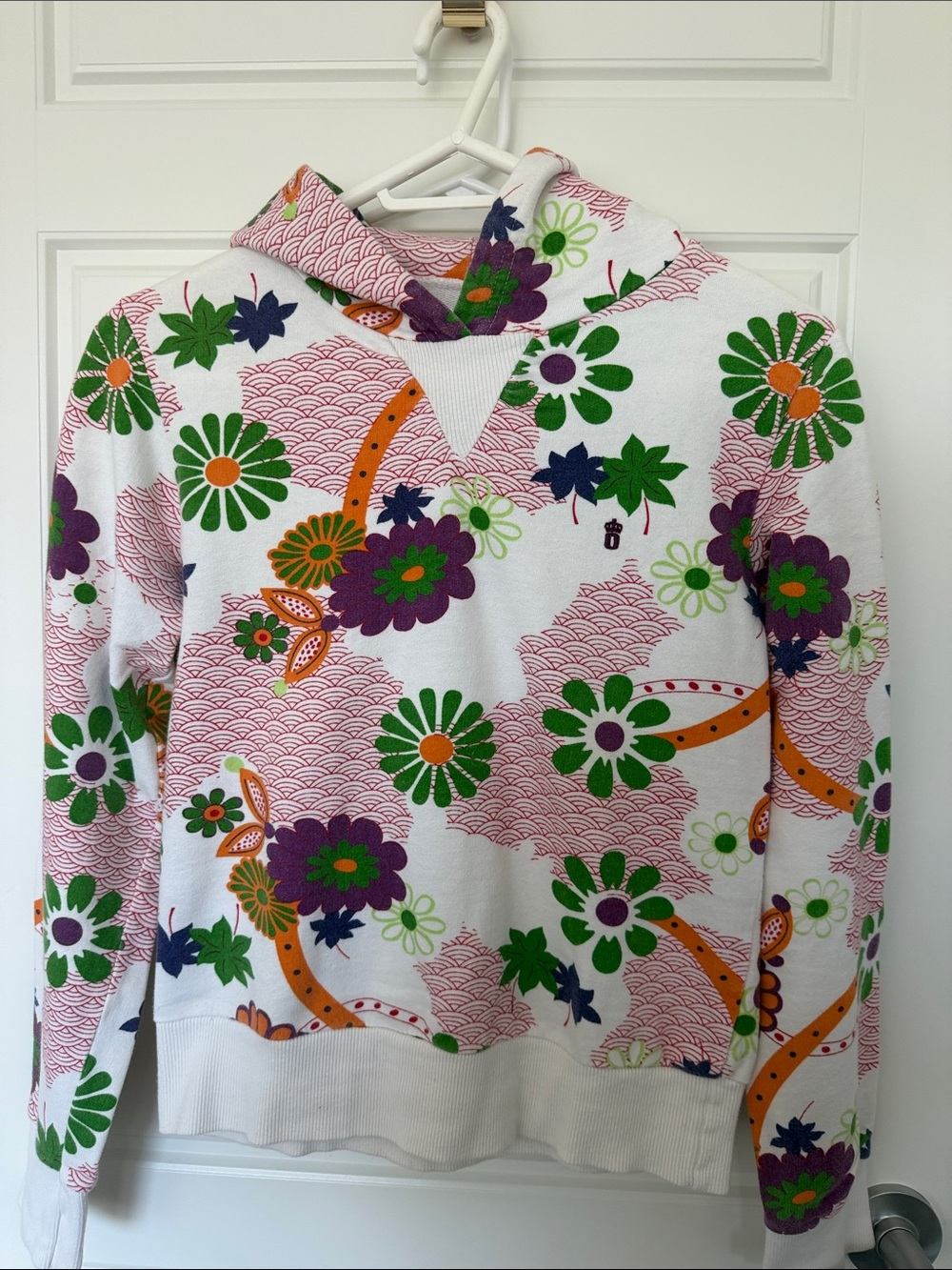 Only Floral Graphic Hoodie in White, Green, Purple, Orange